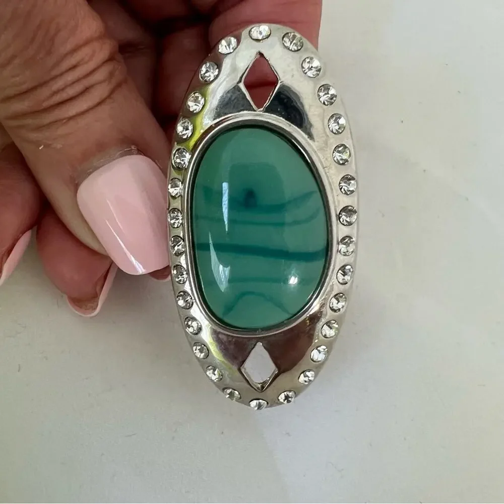 Ladies Cocktail Costume Jewelry Ring Silver Tone Band Faux Turquoise Adustable